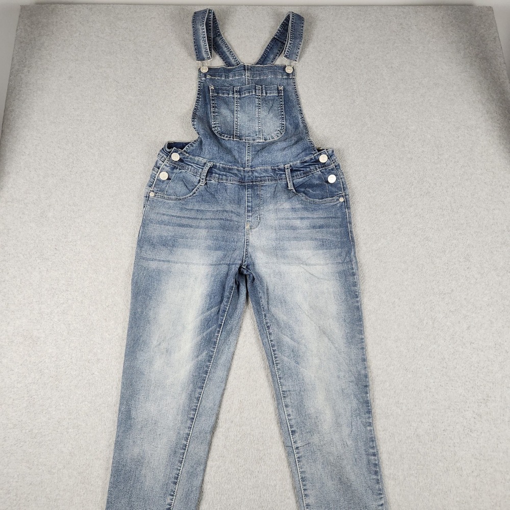 WallFlower Overalls Womens Large Blue Denim Cotton Light Wash Straight Leg